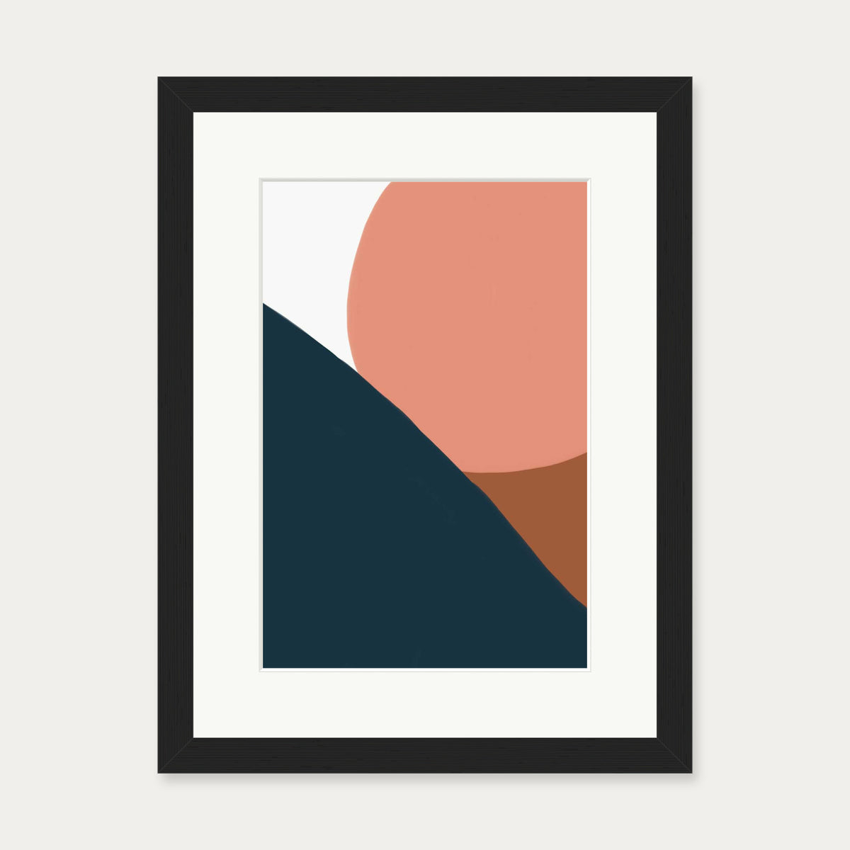Terracotta On Blue Shapes Art Print — 30 x 40 cm — Black Frame