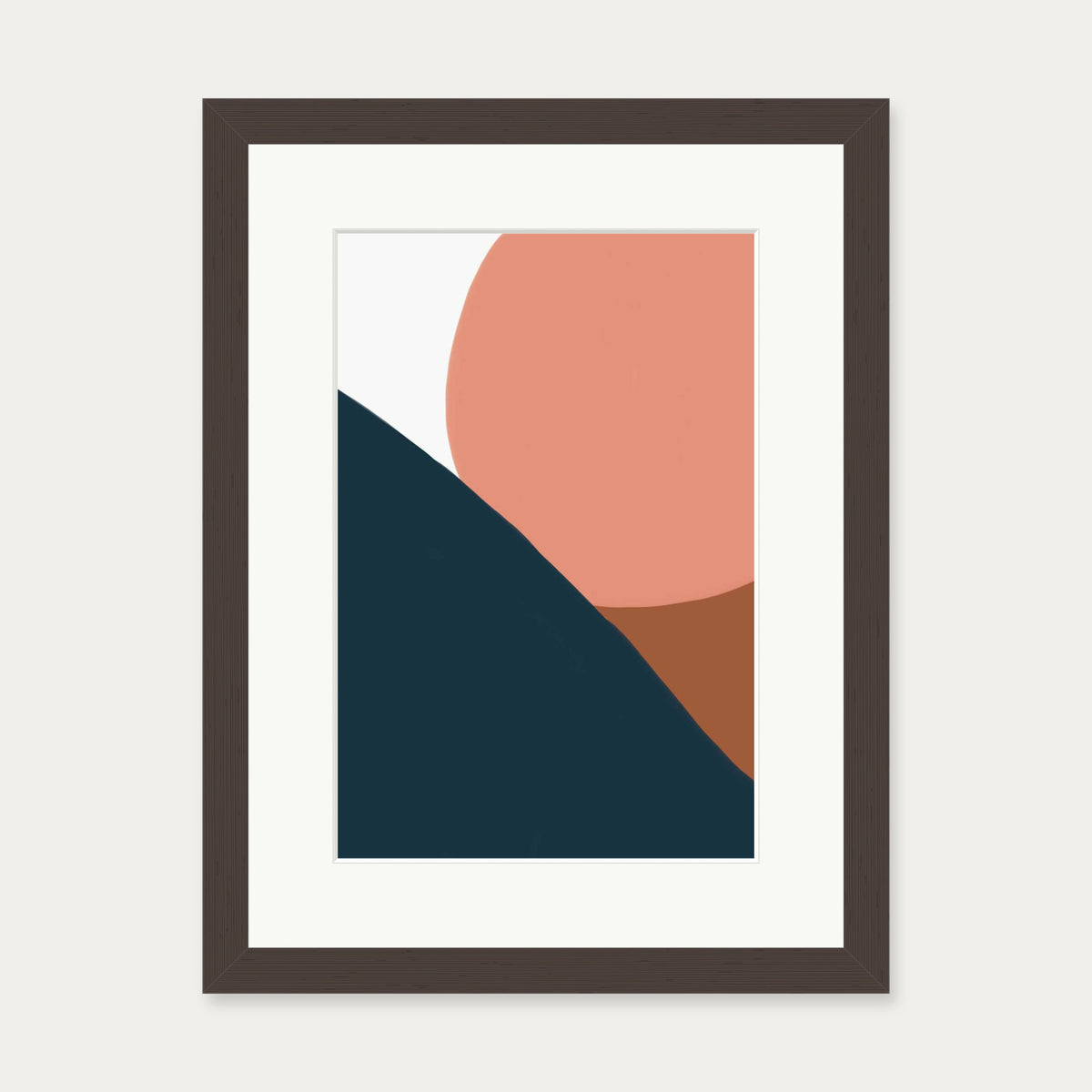 Terracotta On Blue Shapes Art Print — 30 x 40 cm — Brown Frame