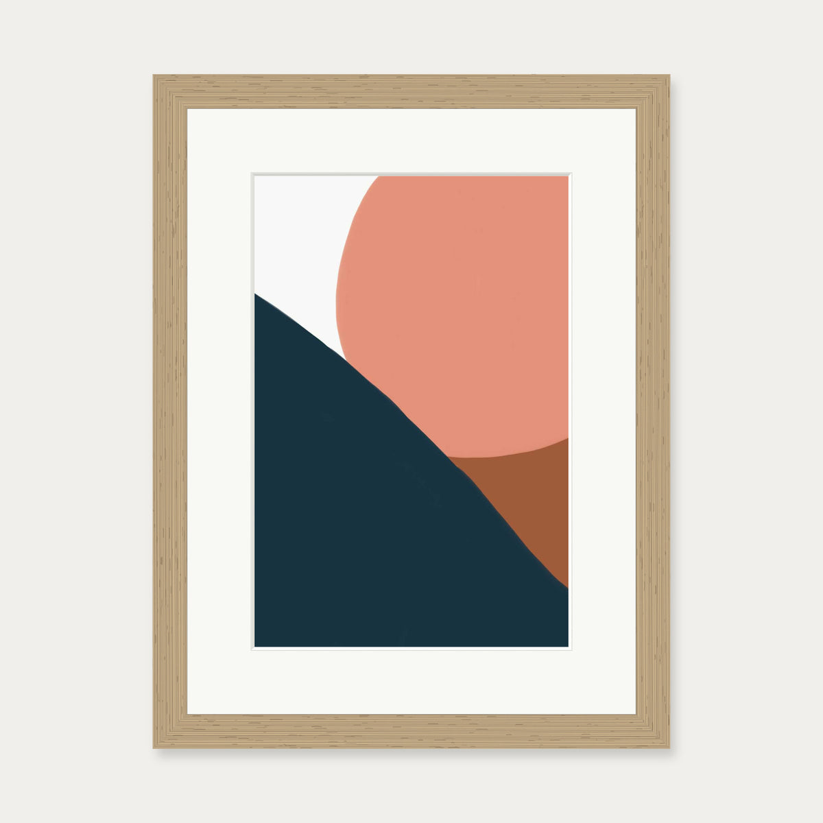 Terracotta On Blue Shapes Art Print — 30 x 40 cm — Oak Frame