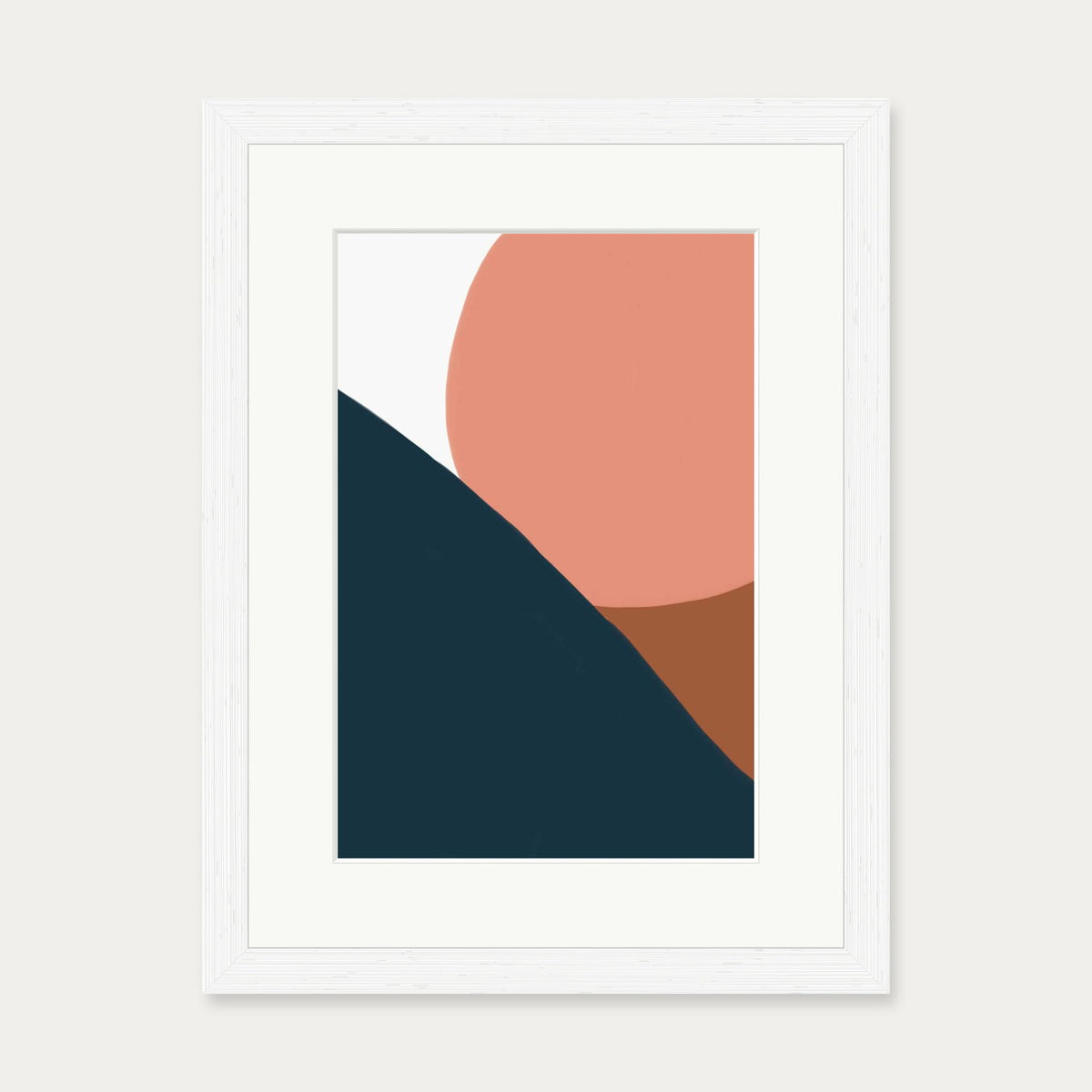 Terracotta On Blue Shapes Art Print — 30 x 40 cm — White Frame