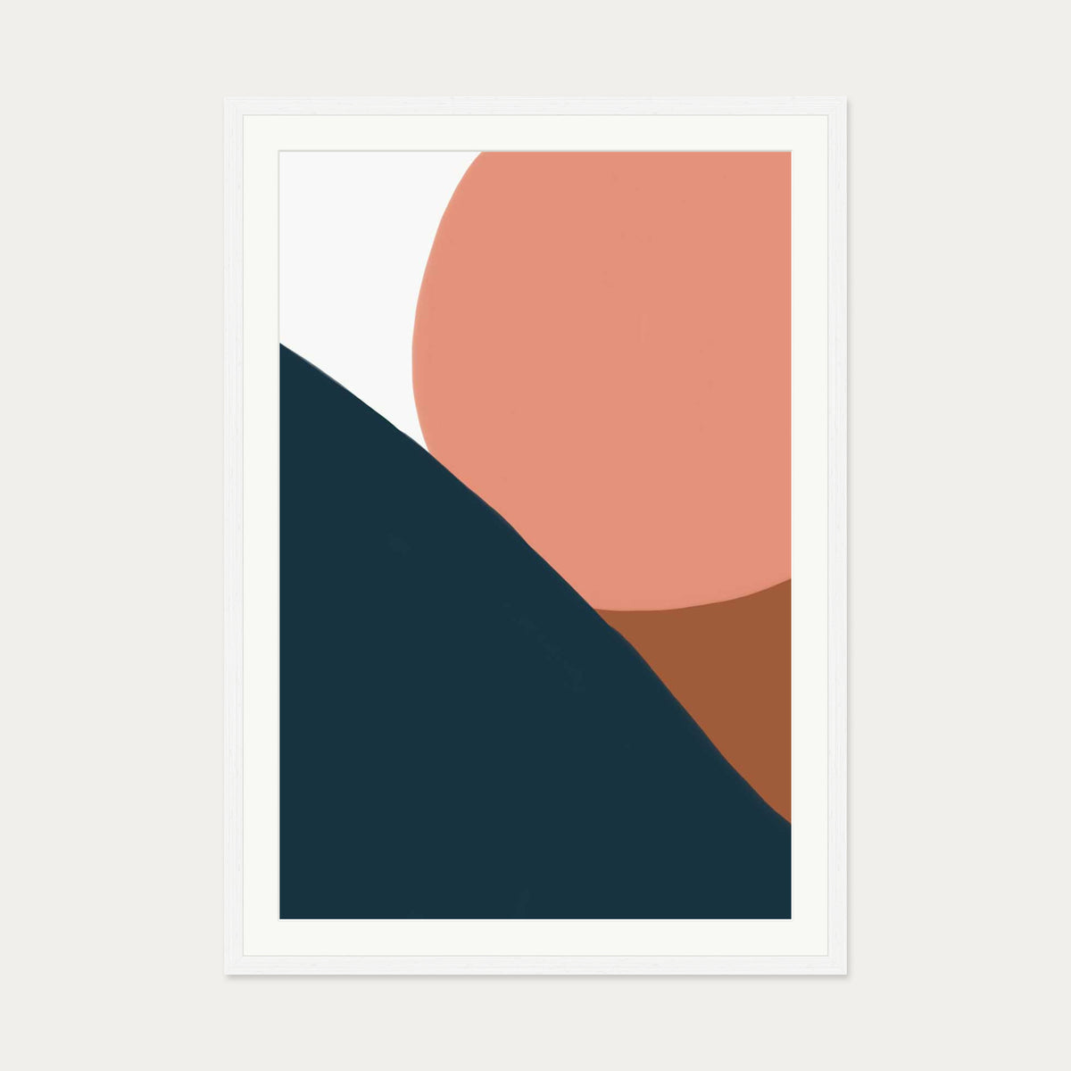 Terracotta On Blue Shapes Art Print — 70 x 100 cm — White Frame