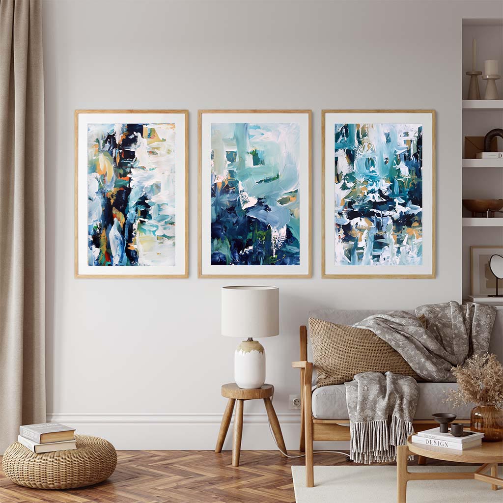 Textured Blue Abstract - Print Set Of 3