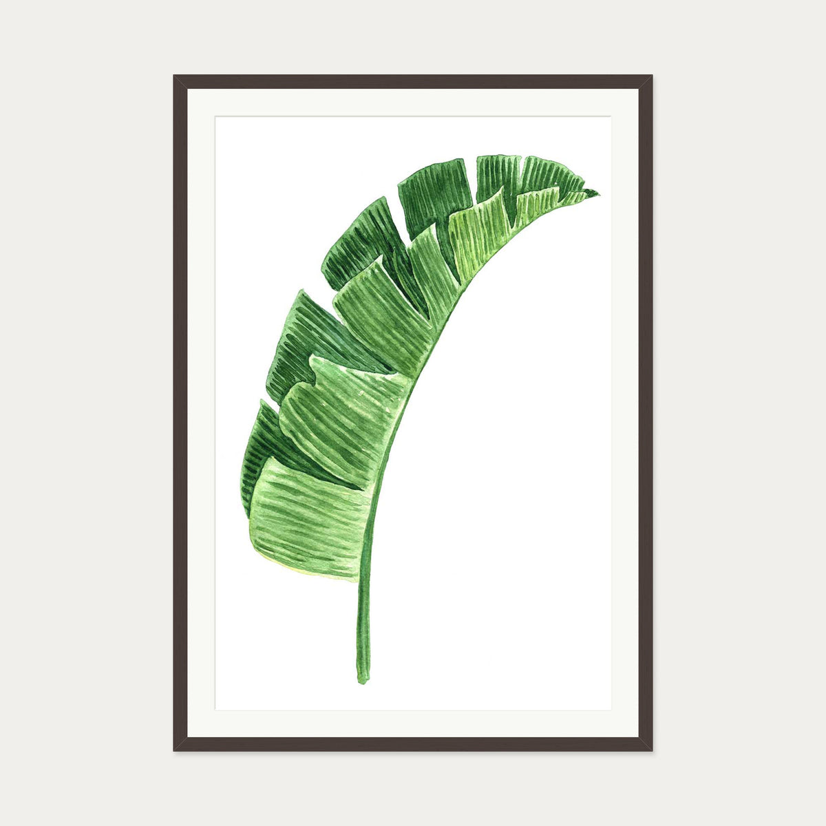 Textured Green Watercolour Leaf Art Print — 70 x 100 cm — Brown Frame