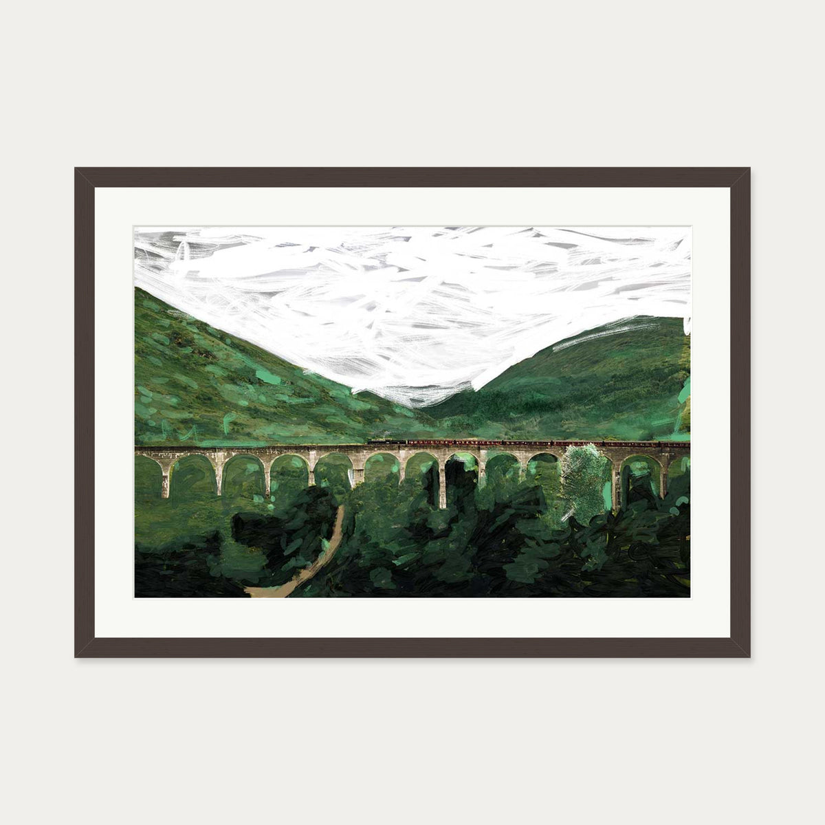 The Bridge Art Print — 50 x 70 cm — Brown Frame