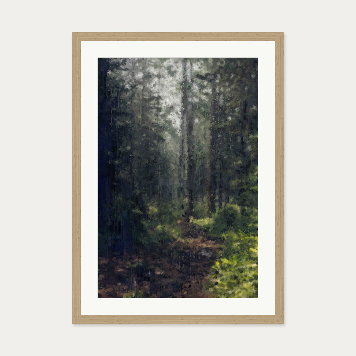 The Green Forest Landscape Art Print — 50 x 70 cm — Oak Frame