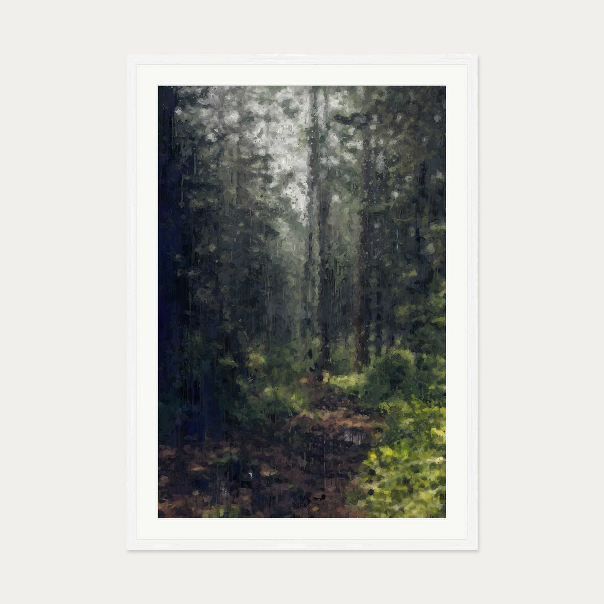 The Green Forest Landscape Art Print — 70 x 100 cm — White Frame