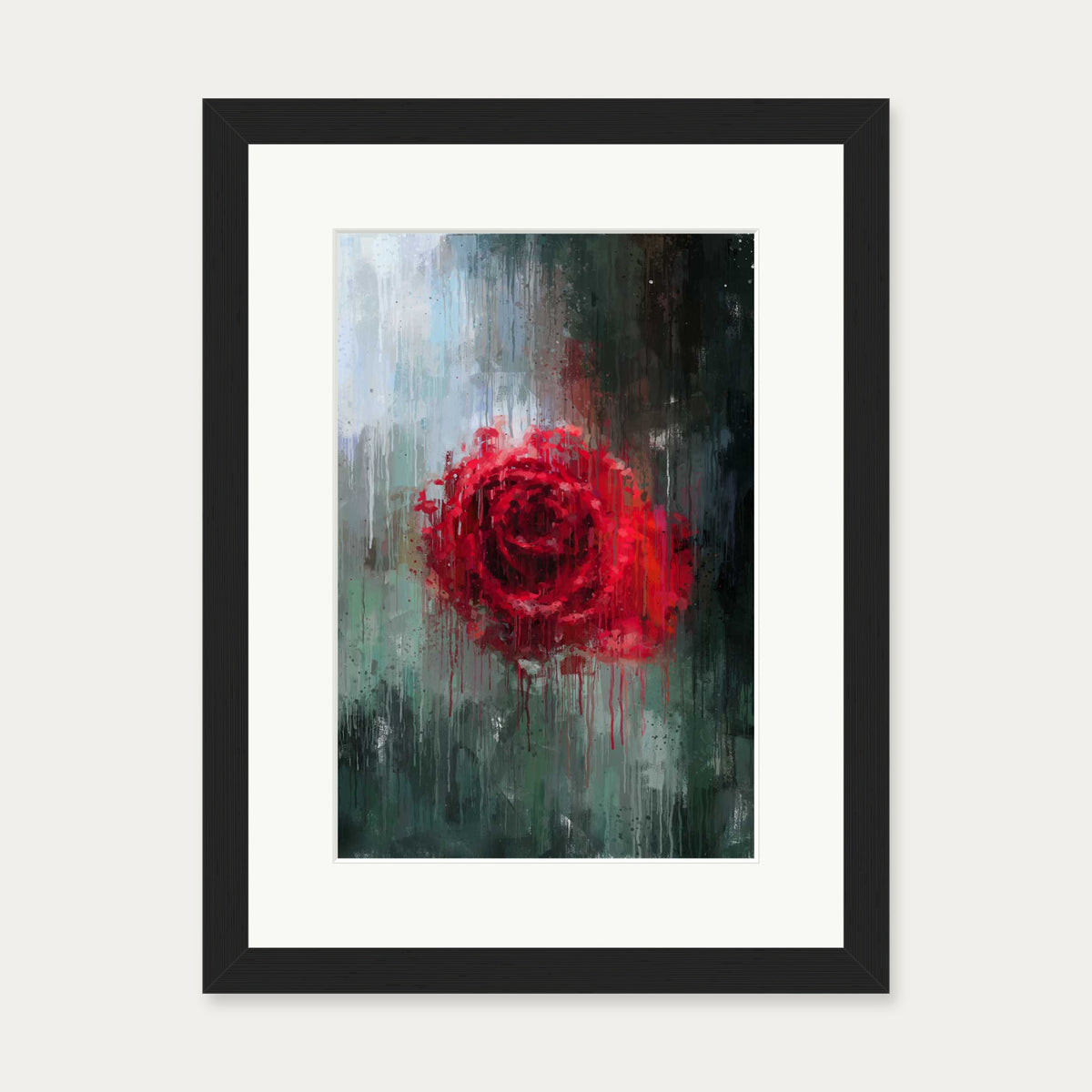 The Red Rose Impressionist Flowers Art Print — 30 x 40 cm — Black Frame