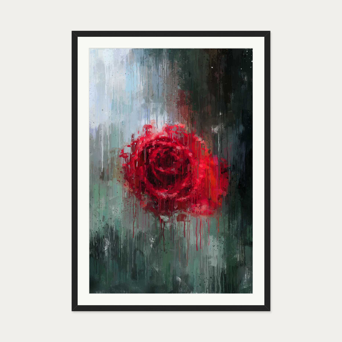 The Red Rose Impressionist Flowers Art Print — 70 x 100 cm — Black Frame