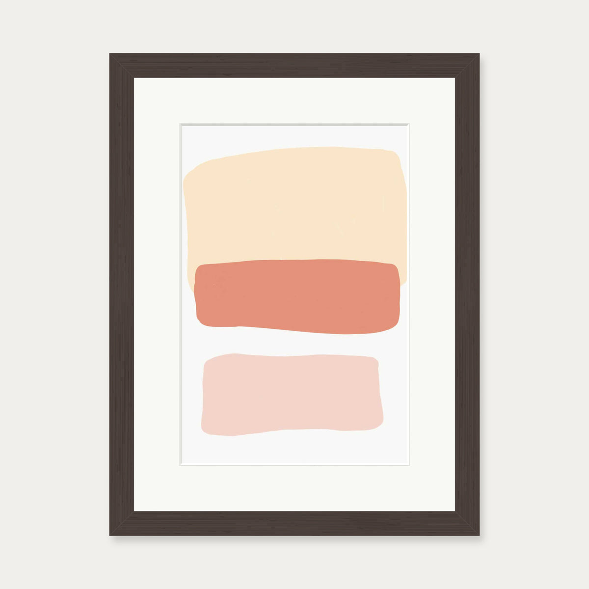 Three Blush Shapes Art Print — 30 x 40 cm — Brown Frame