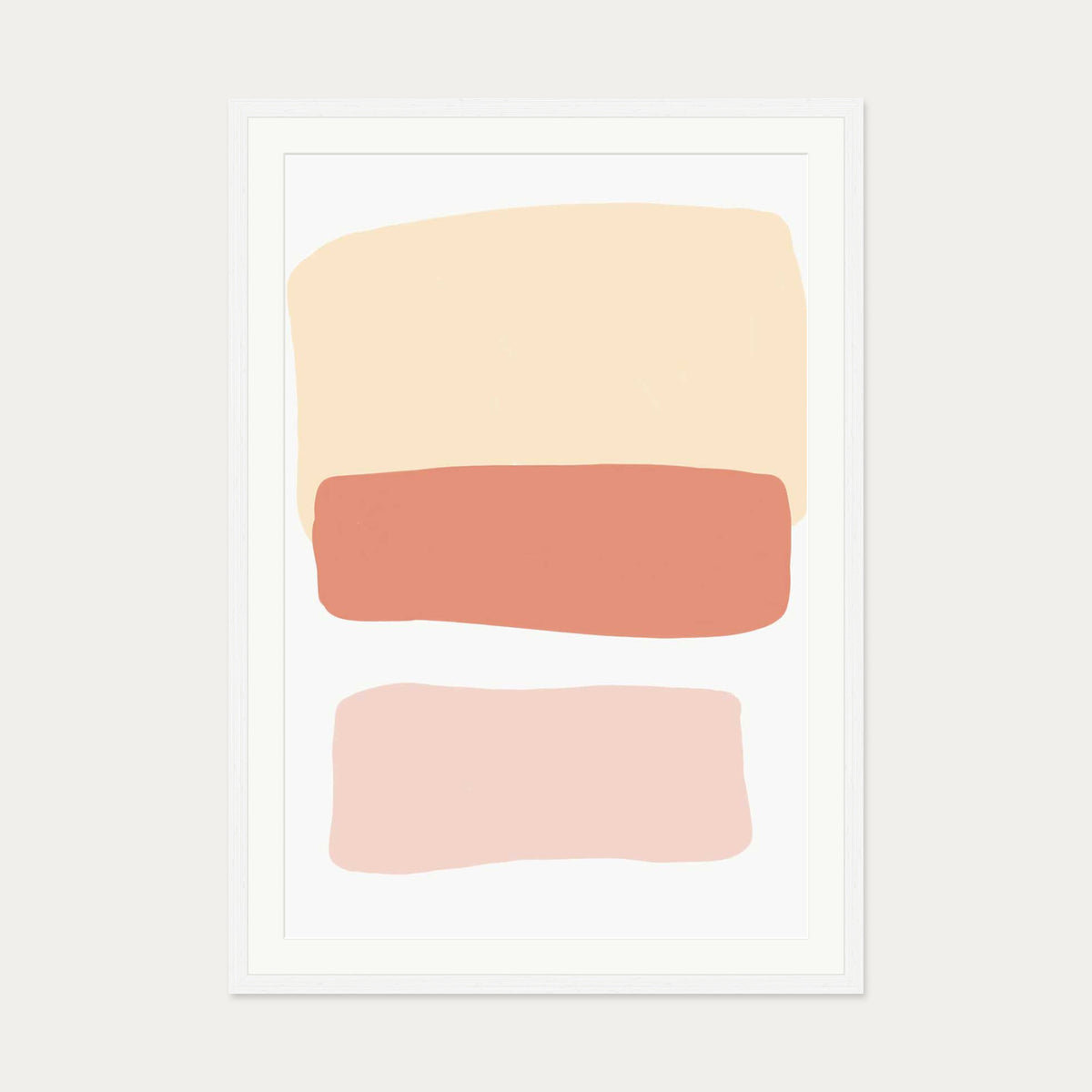 Three Blush Shapes Art Print — 70 x 100 cm — White Frame