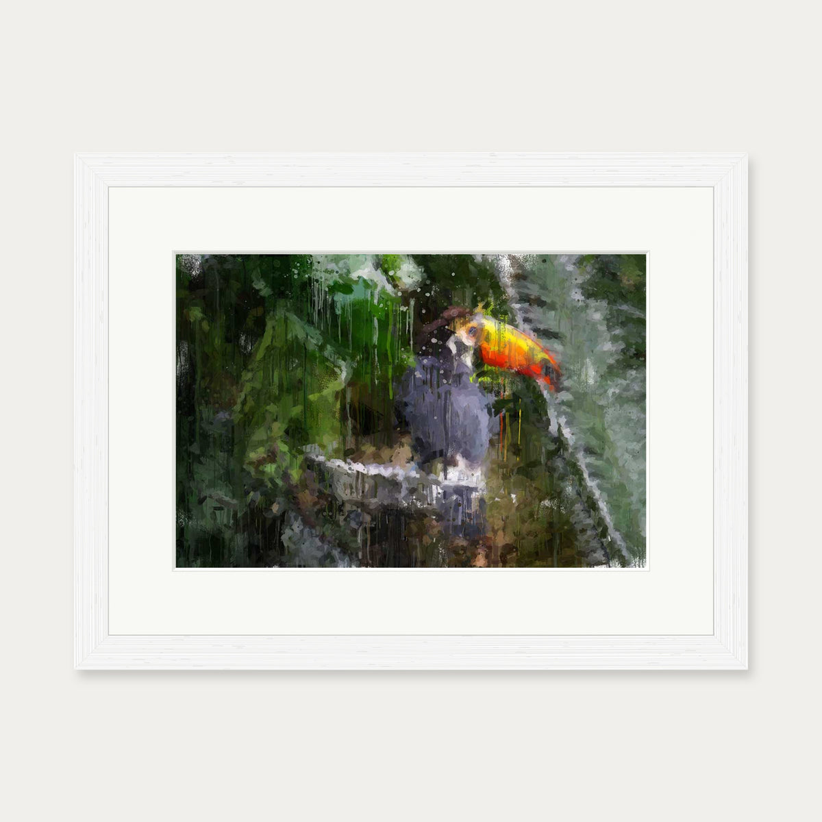 Toucan Impressionist Animal Art Print — 30 x 40 cm — White Frame