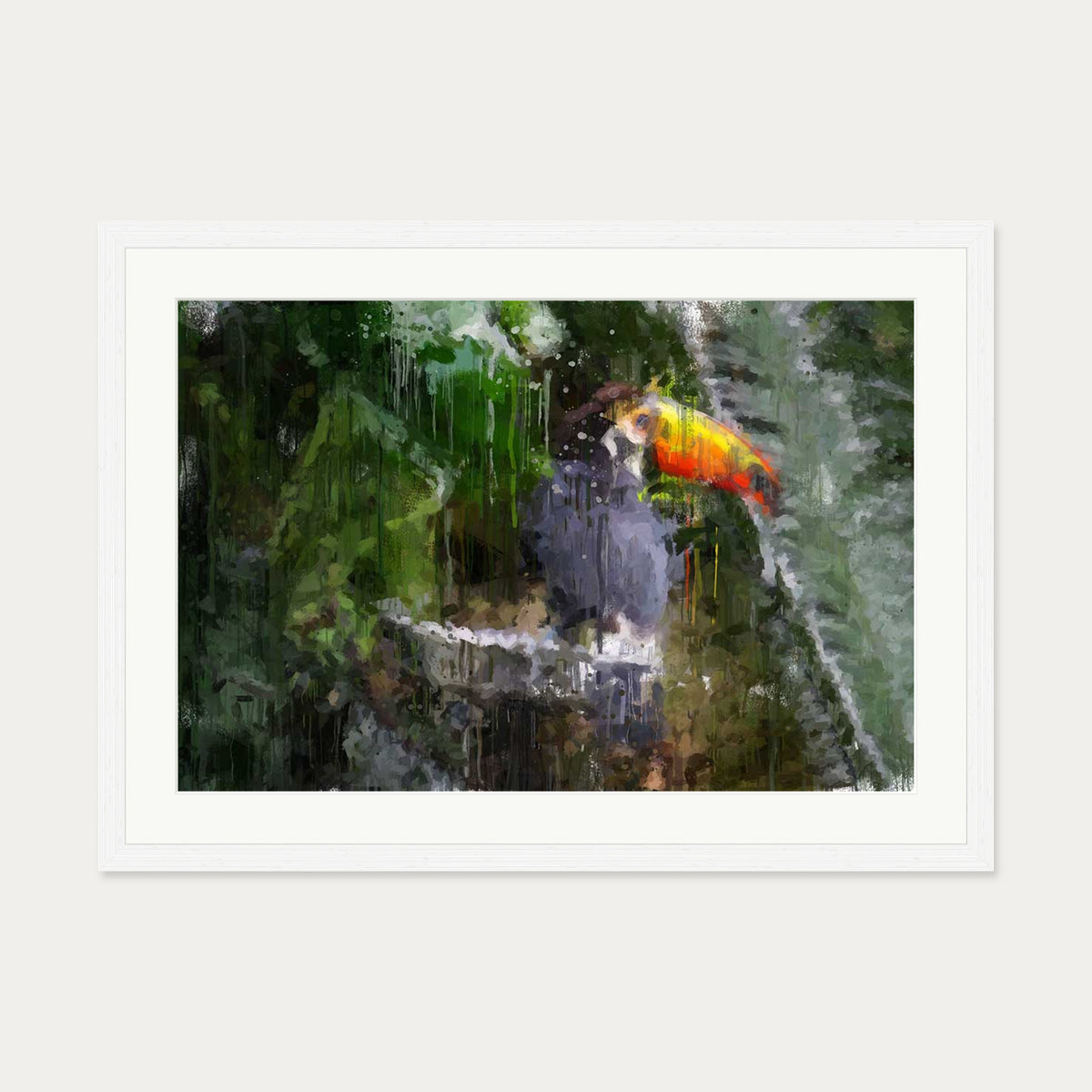 Toucan Impressionist Animal Art Print — 50 x 70 cm — White Frame