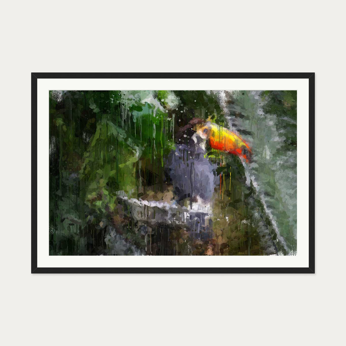 Toucan Impressionist Animal Art Print — 70 x 100 cm — Black Frame