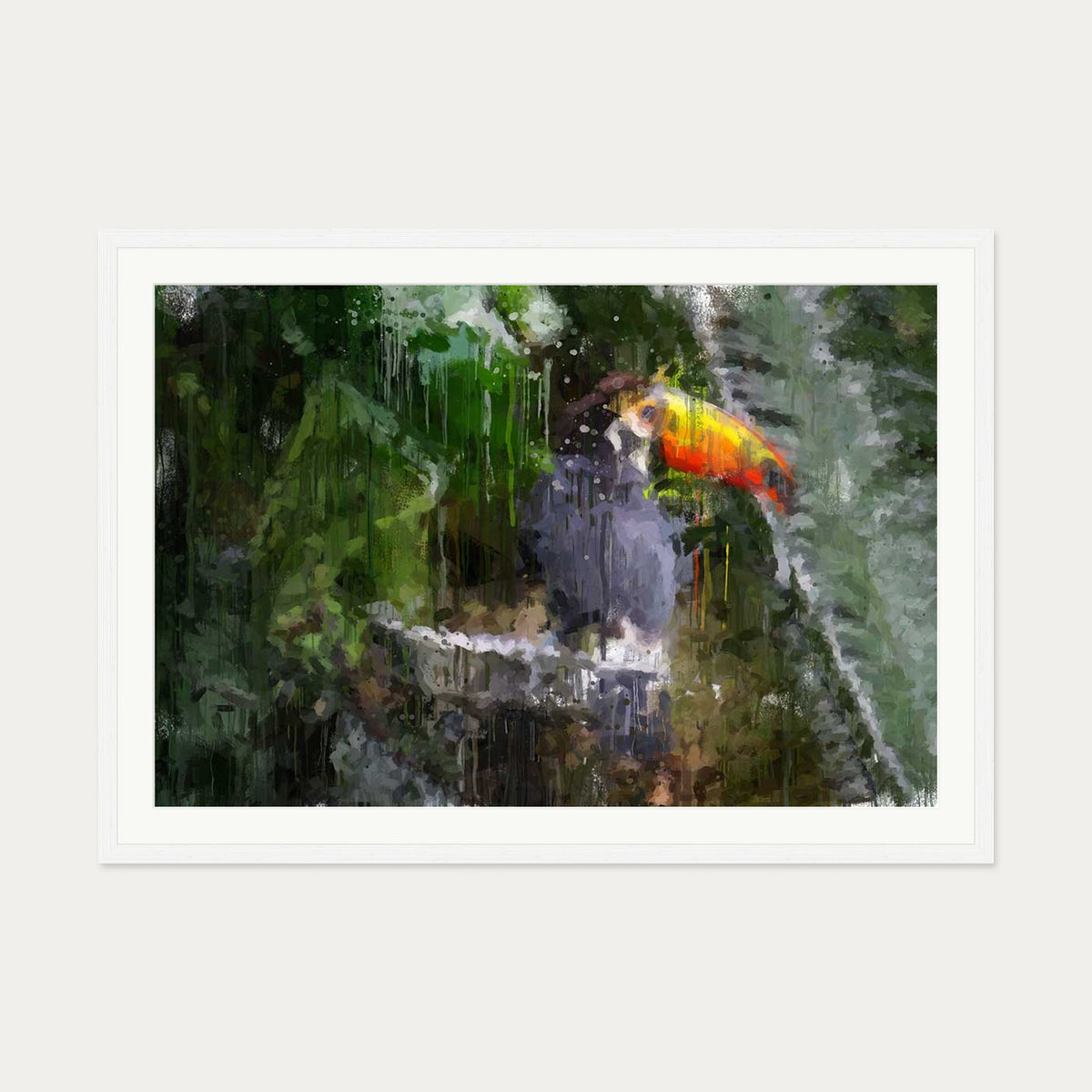Toucan Impressionist Animal Art Print — 70 x 100 cm — White Frame