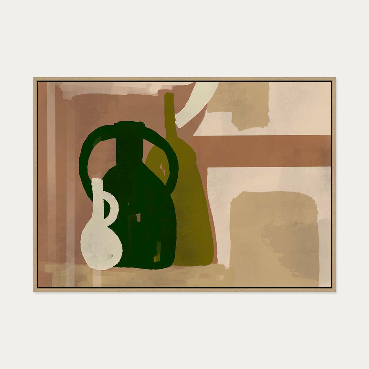 Trio Of Pots Study Canvas Art — 70 x 100 cm — Oak Frame