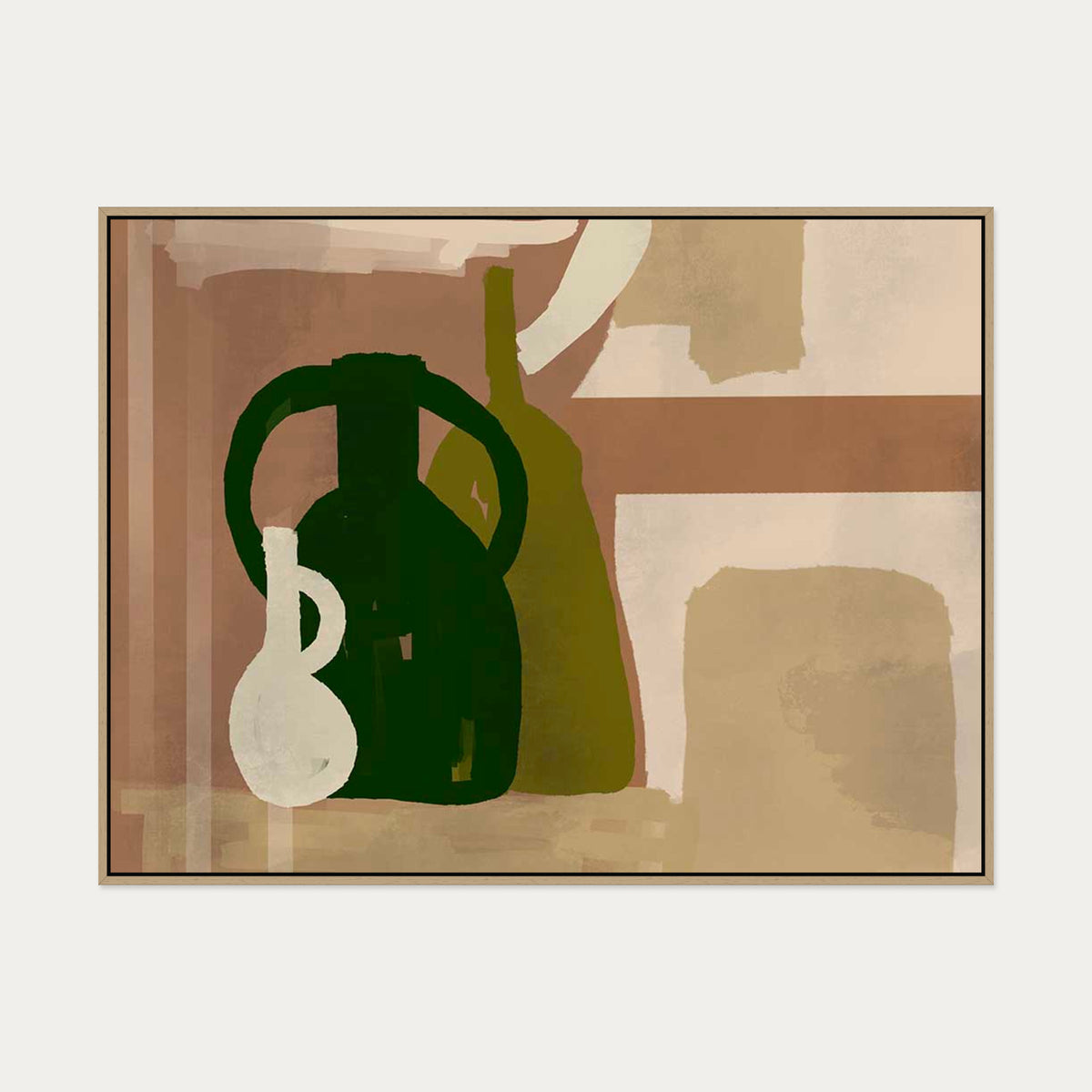 Trio Of Pots Study Canvas Art — 90 x 120 cm — Oak Frame