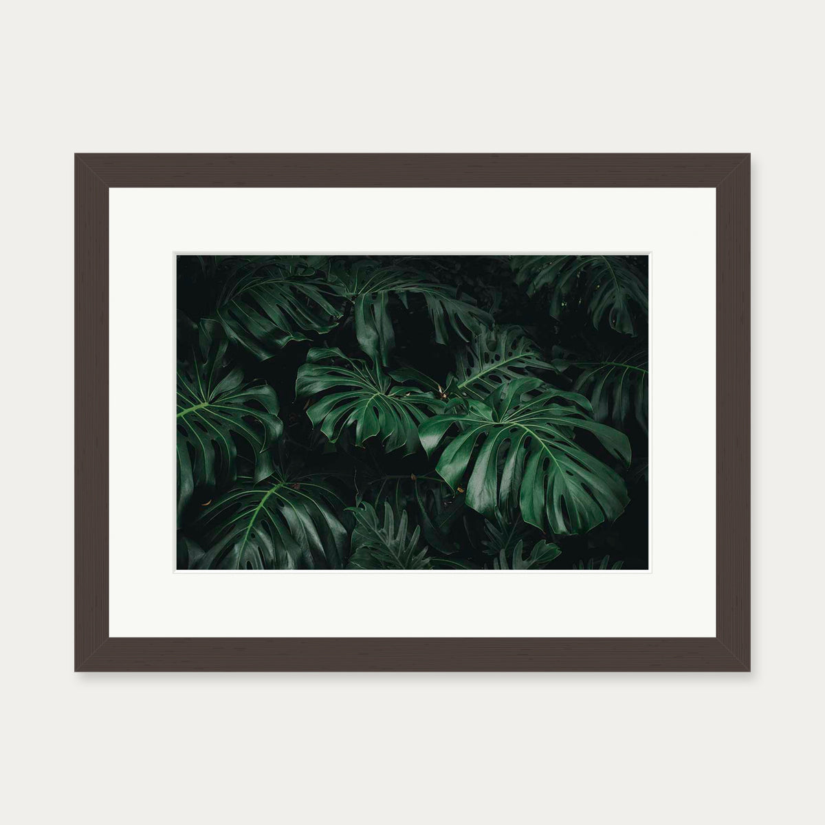 Tropical Green Leaves Art Print — 30 x 40 cm — Brown Frame