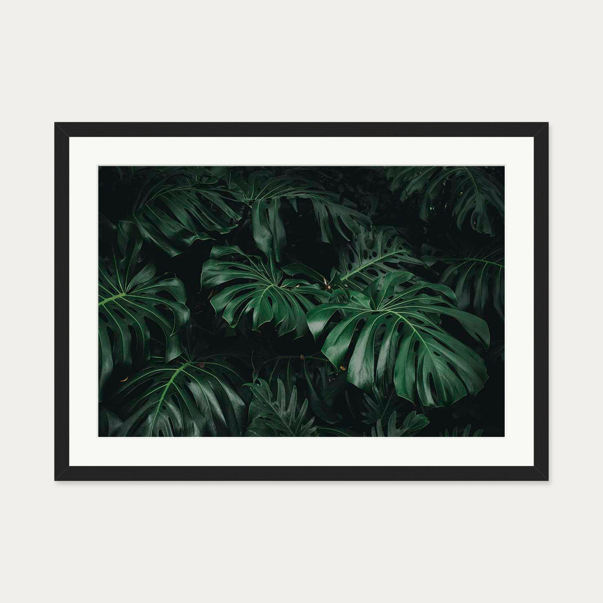 Tropical Green Leaves Art Print — 50 x 70 cm — Black Frame