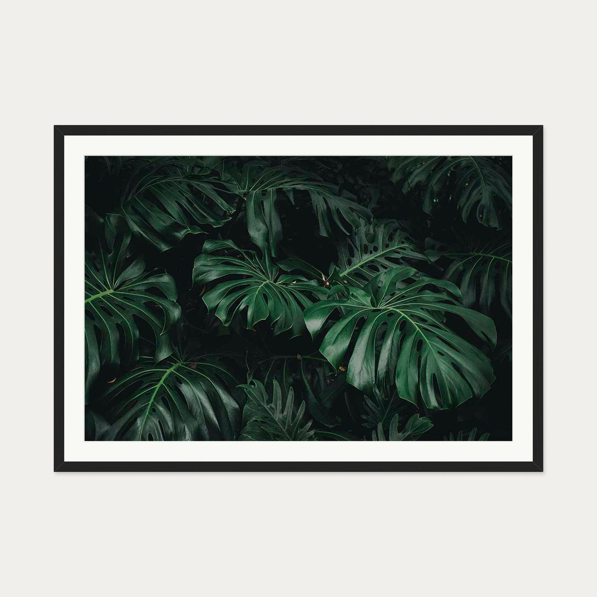 Tropical Green Leaves Art Print — 70 x 100 cm — Black Frame