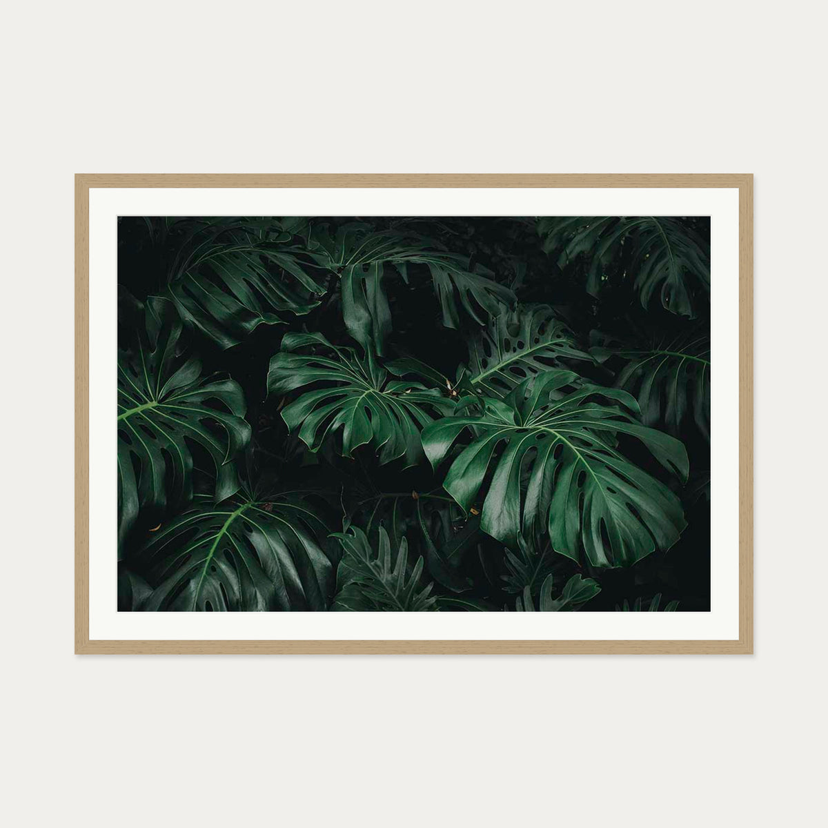 Tropical Green Leaves Art Print — 70 x 100 cm — Oak Frame