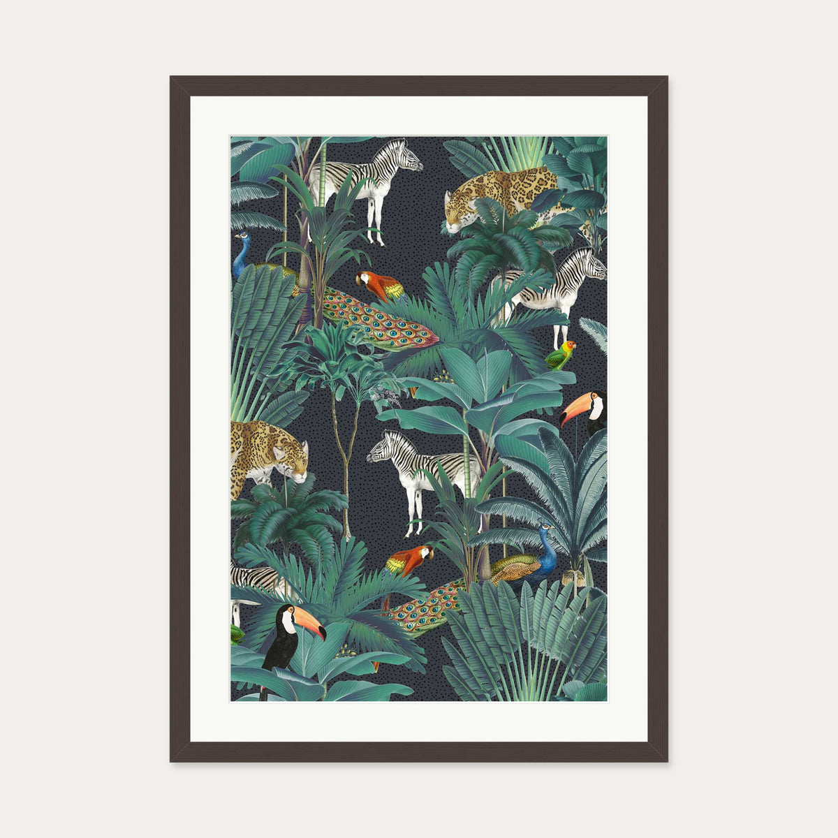 Tropical Jungle Art Print — 50 x 70 cm — Brown Frame