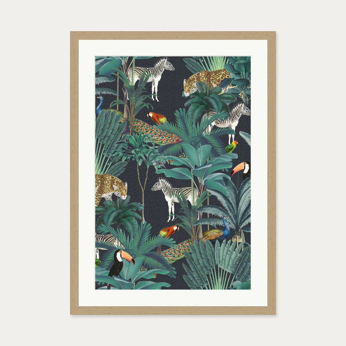 Tropical Jungle Art Print — 50 x 70 cm — Oak Frame
