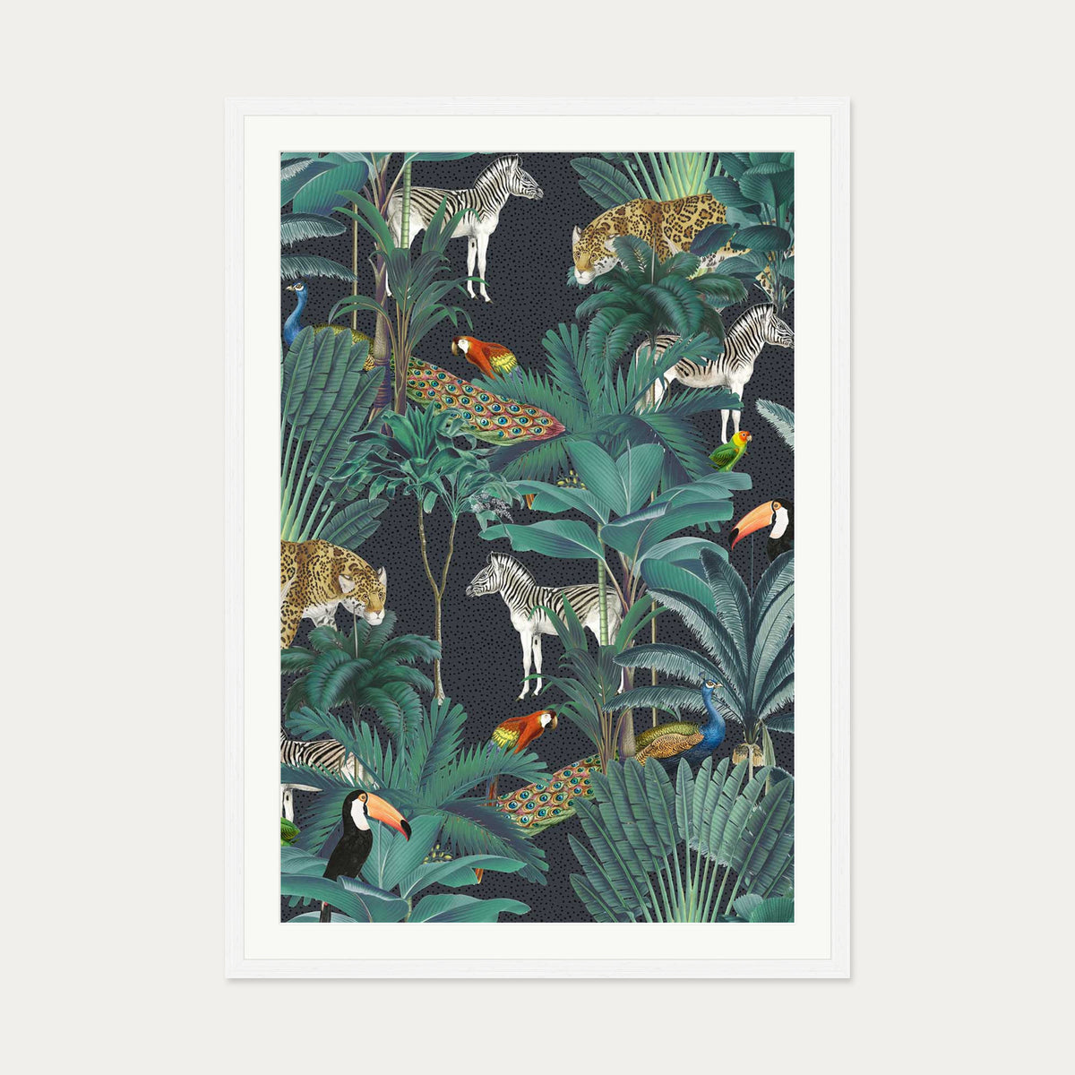 Tropical Jungle Art Print — 70 x 100 cm — White Frame