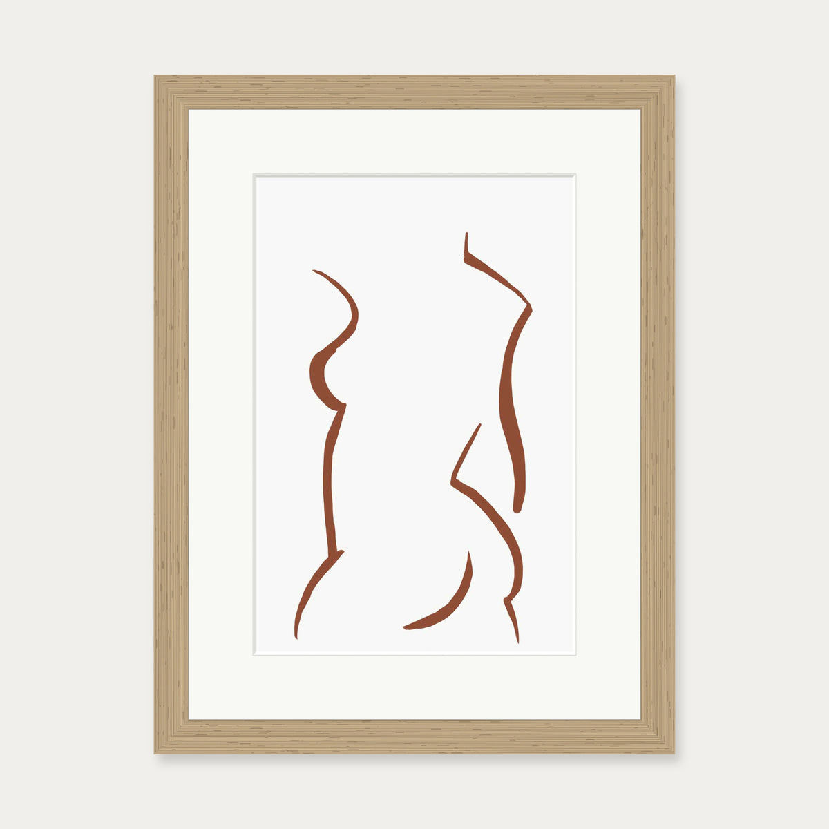 Two Line Female Nude Illustration Line Art Print — 30 x 40 cm — Oak Frame