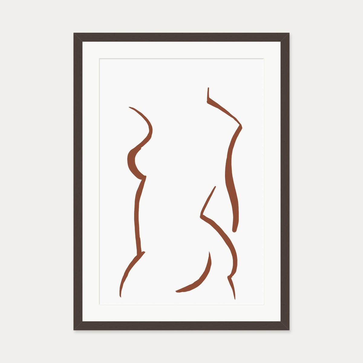 Two Line Female Nude Illustration Line Art Print — 50 x 70 cm — Brown Frame