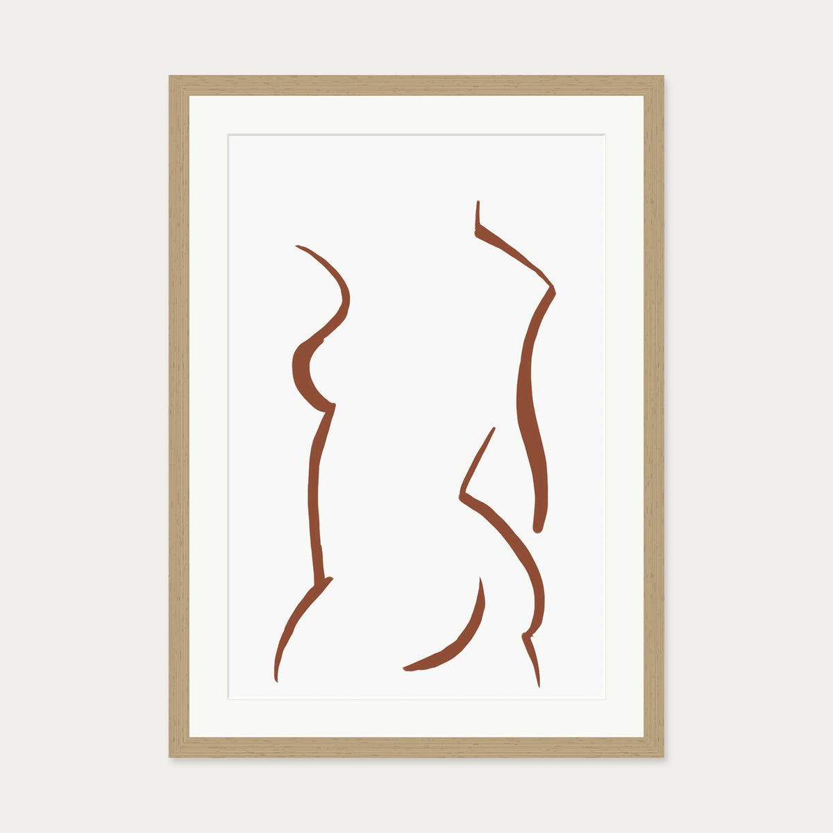 Two Line Female Nude Illustration Line Art Print — 50 x 70 cm — Oak Frame