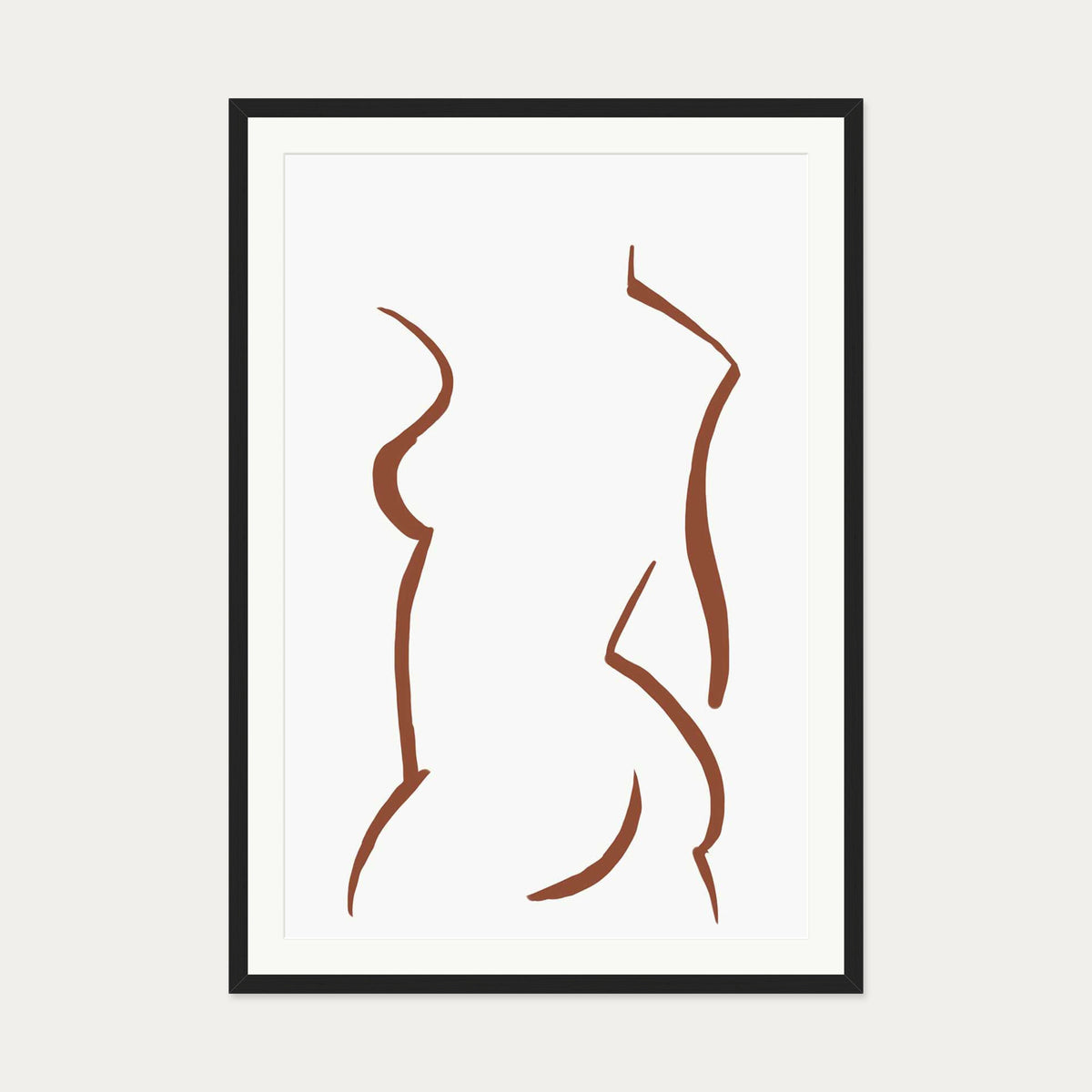 Two Line Female Nude Illustration Line Art Print — 70 x 100 cm — Black Frame