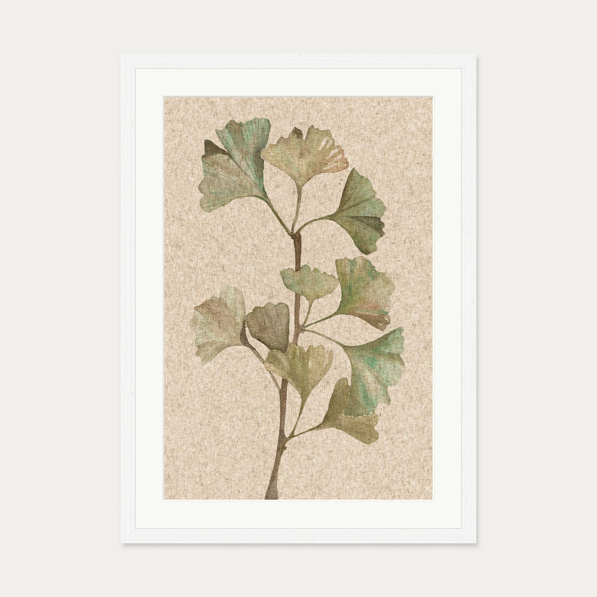 Vintage Botanical Leaf Art Print — 50 x 70 cm — White Frame