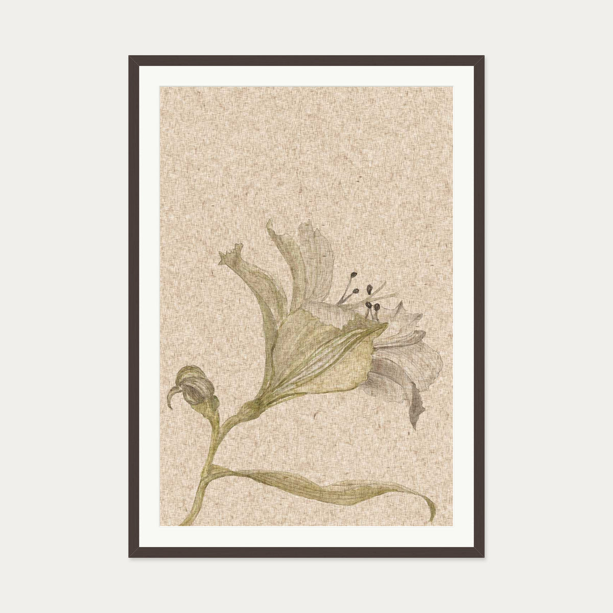 Vintage Floral Stem Art Print — 70 x 100 cm — Brown Frame