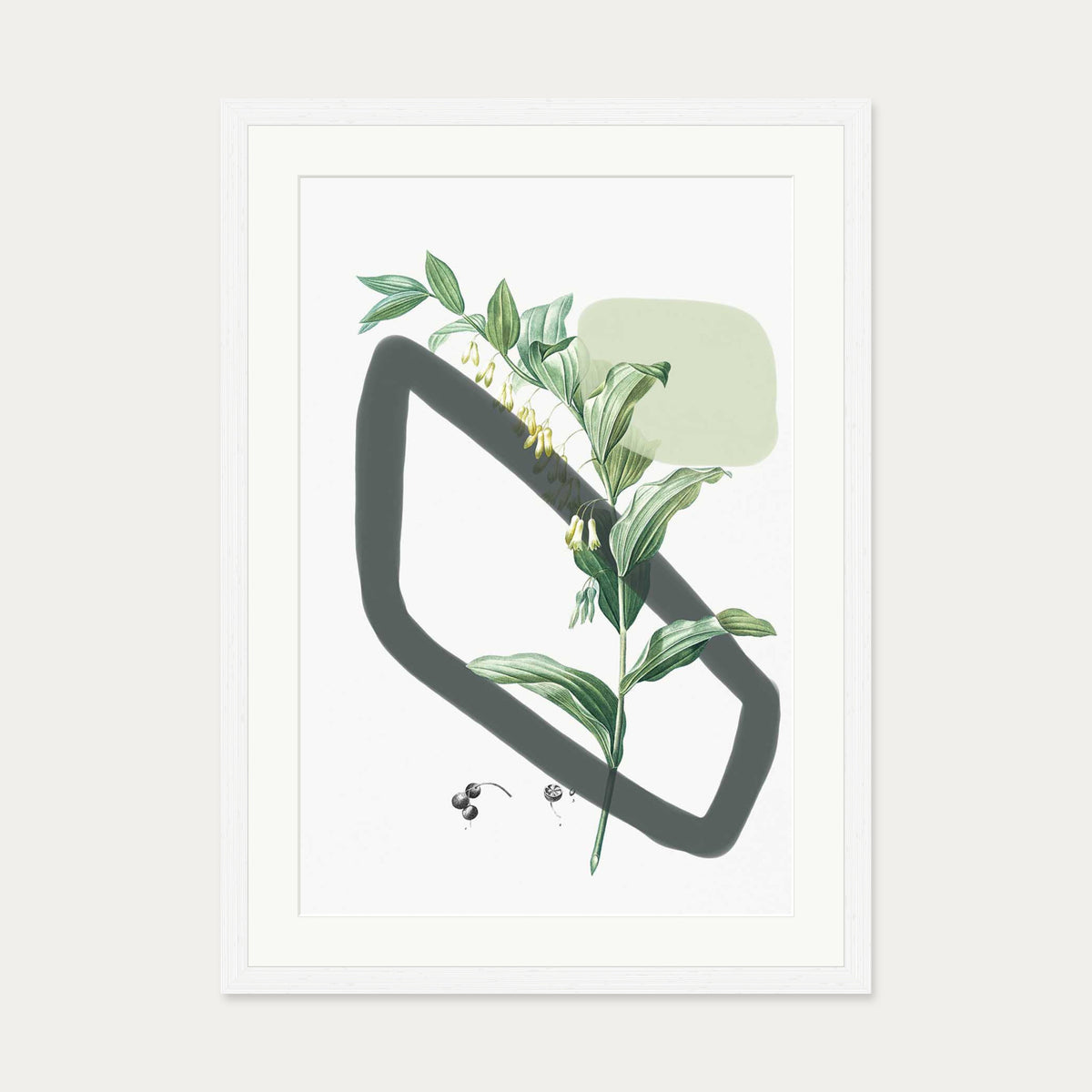 Vintage Plant With Shapes Art Print — 50 x 70 cm — White Frame