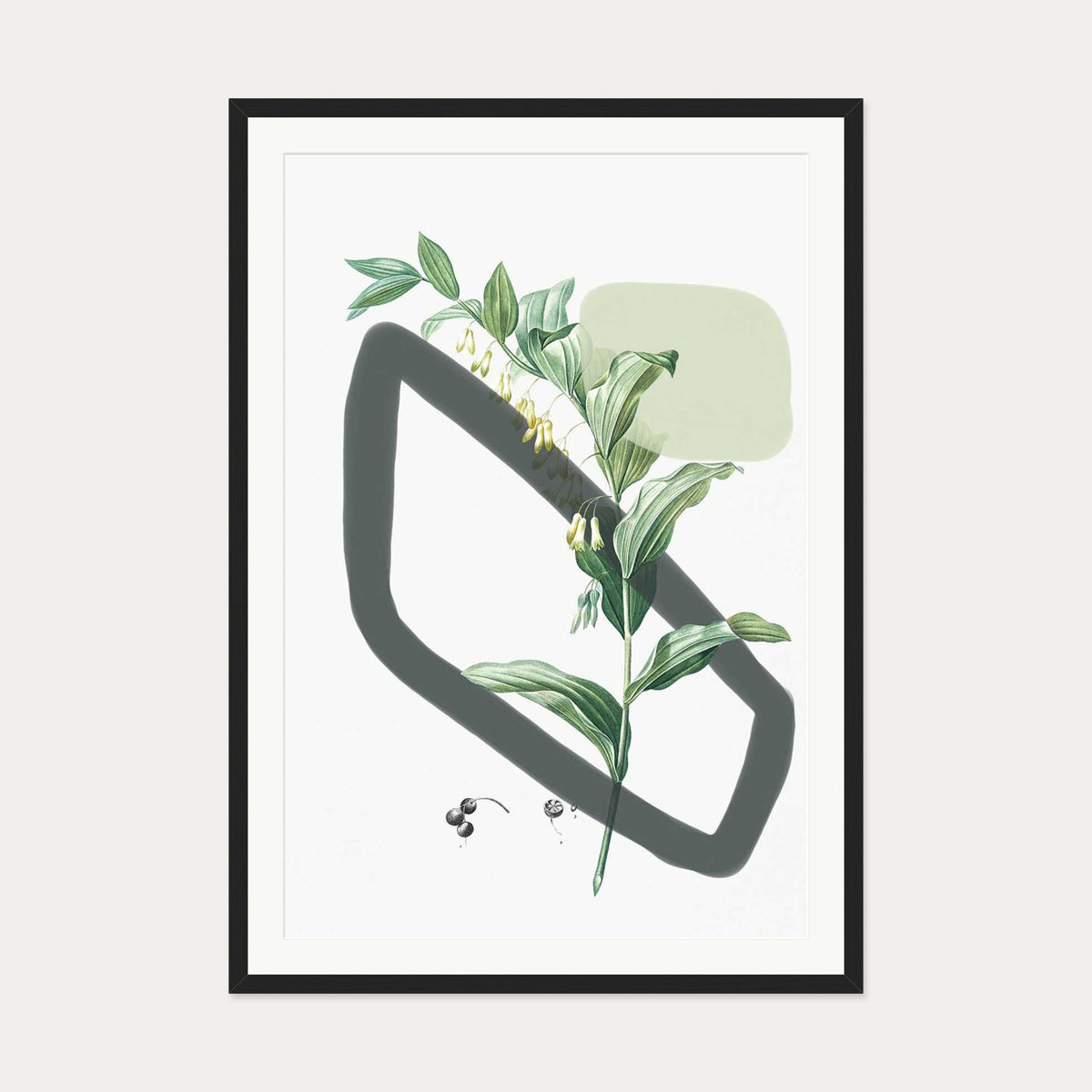 Vintage Plant With Shapes Art Print — 70 x 100 cm — Black Frame