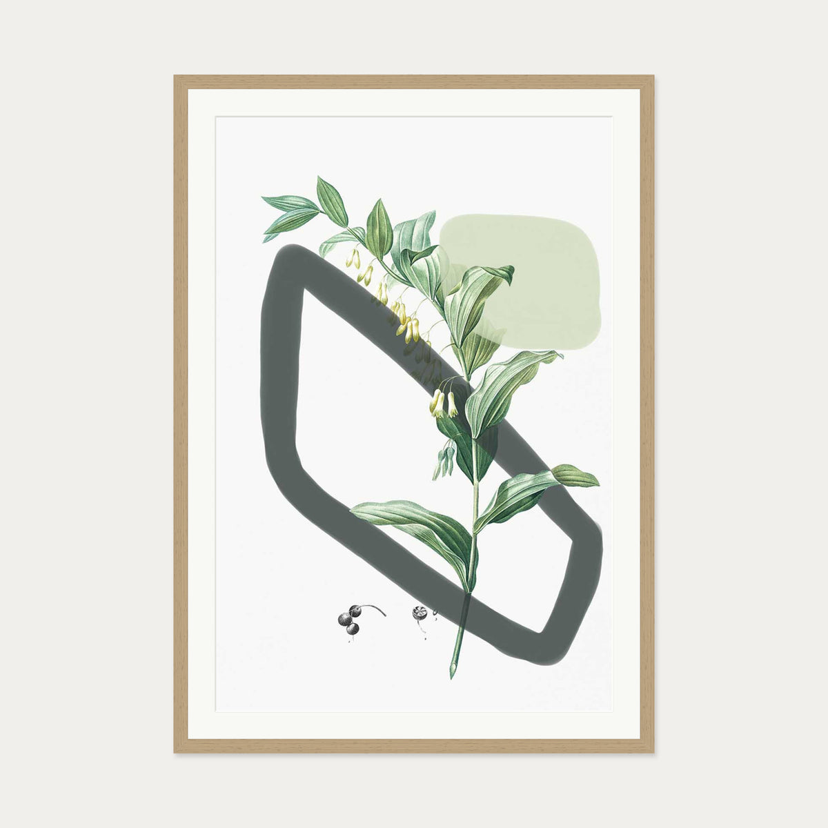 Vintage Plant With Shapes Art Print — 70 x 100 cm — Oak Frame