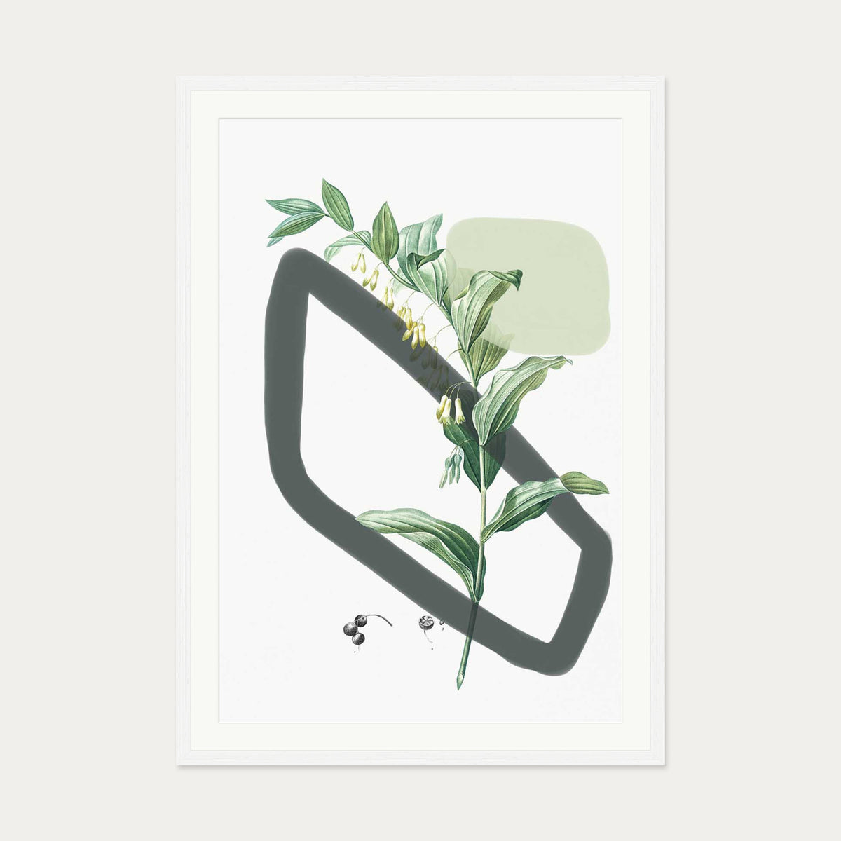 Vintage Plant With Shapes Art Print — 70 x 100 cm — White Frame