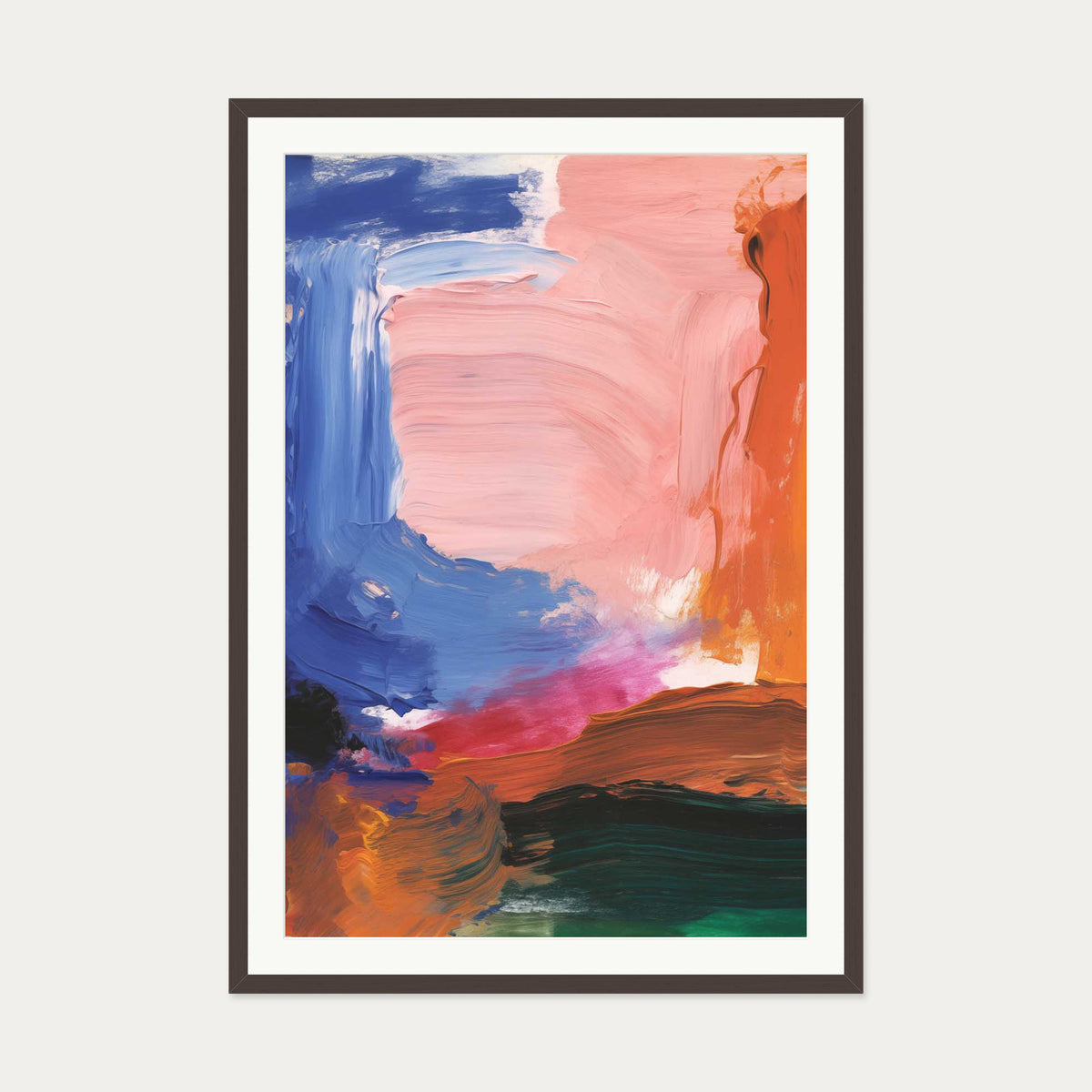 Vivid Abstract Colour Art Print — 70 x 100 cm — Brown Frame