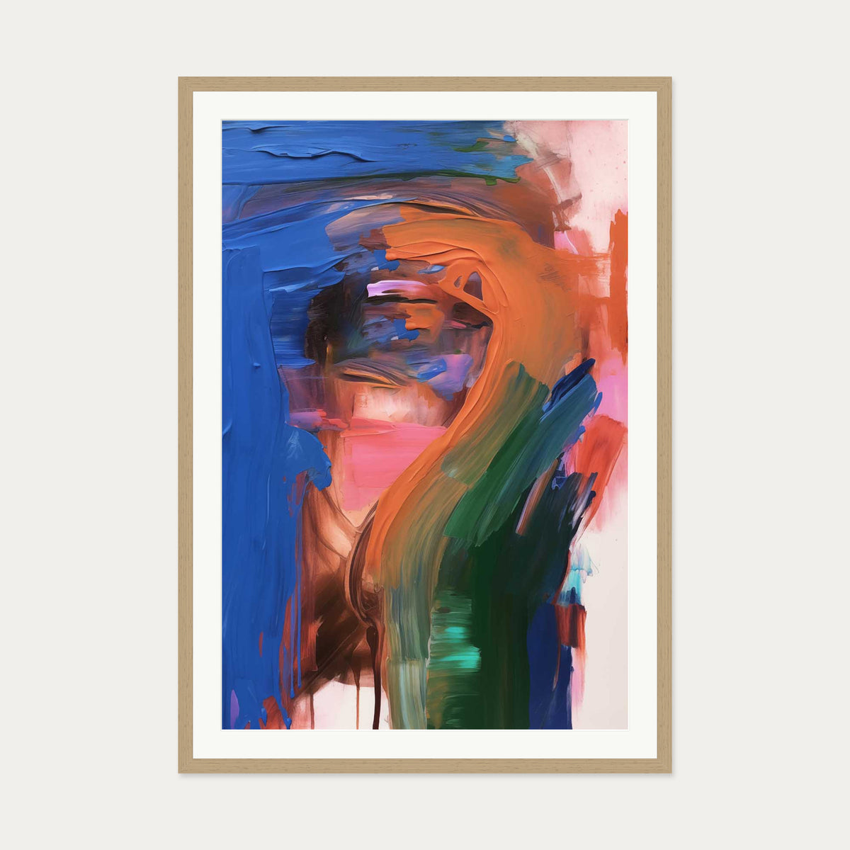 Vivid Abstract Colour II Art Print — 70 x 100 cm — Oak Frame