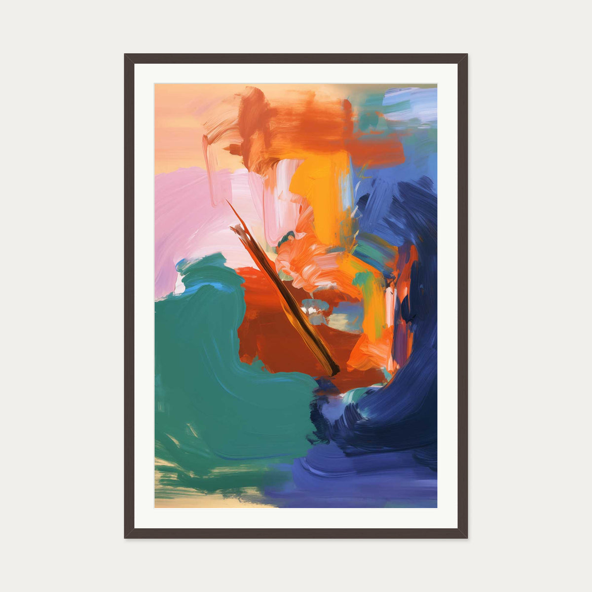 Vivid Abstract Colour III Art Print — 70 x 100 cm — Brown Frame