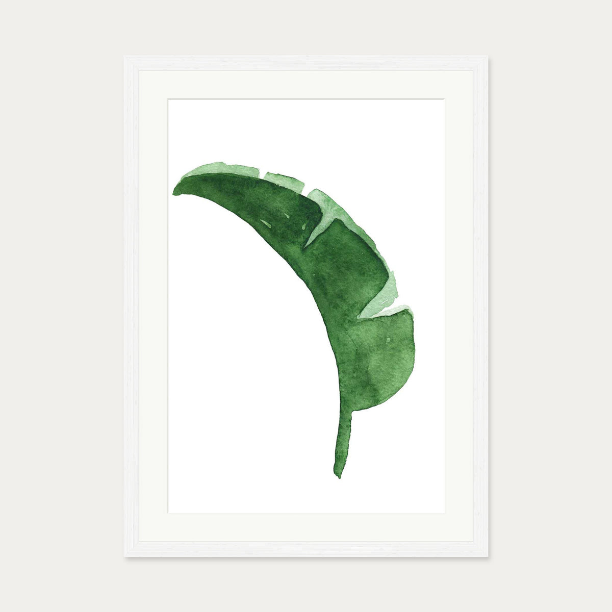 Watercolour Banana Leaf Art Print — 50 x 70 cm — White Frame