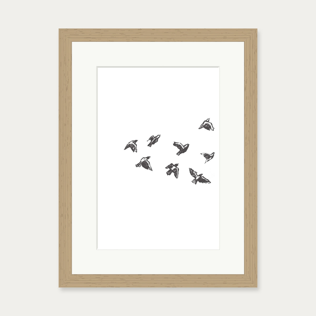 Watercolour Birds 1 Art Print — 30 x 40 cm — Oak Frame