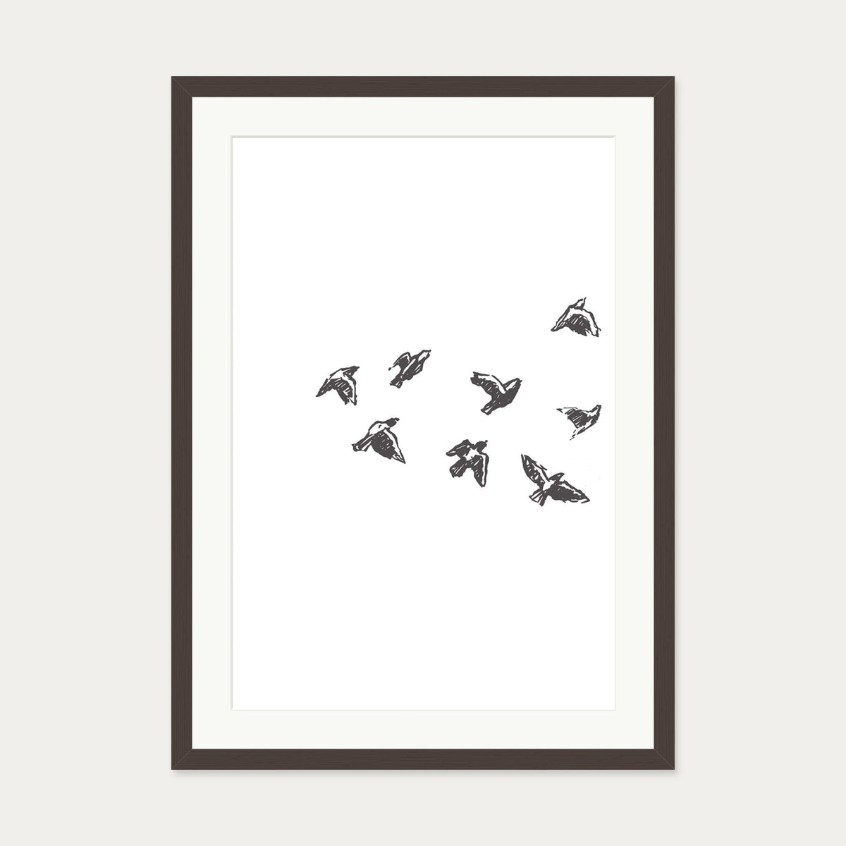 Watercolour Birds 1 Art Print — 50 x 70 cm — Brown Frame