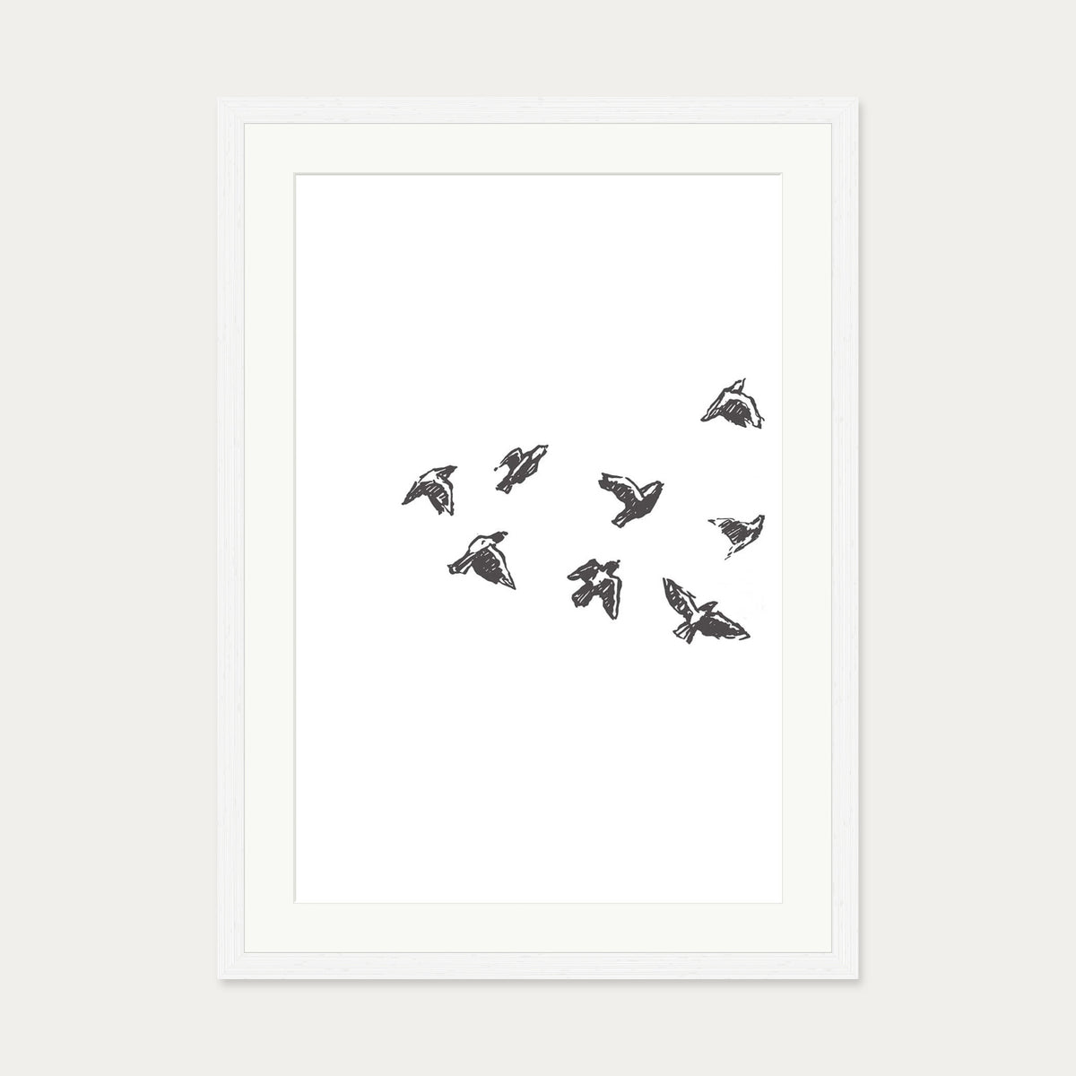 Watercolour Birds 1 Art Print — 50 x 70 cm — White Frame