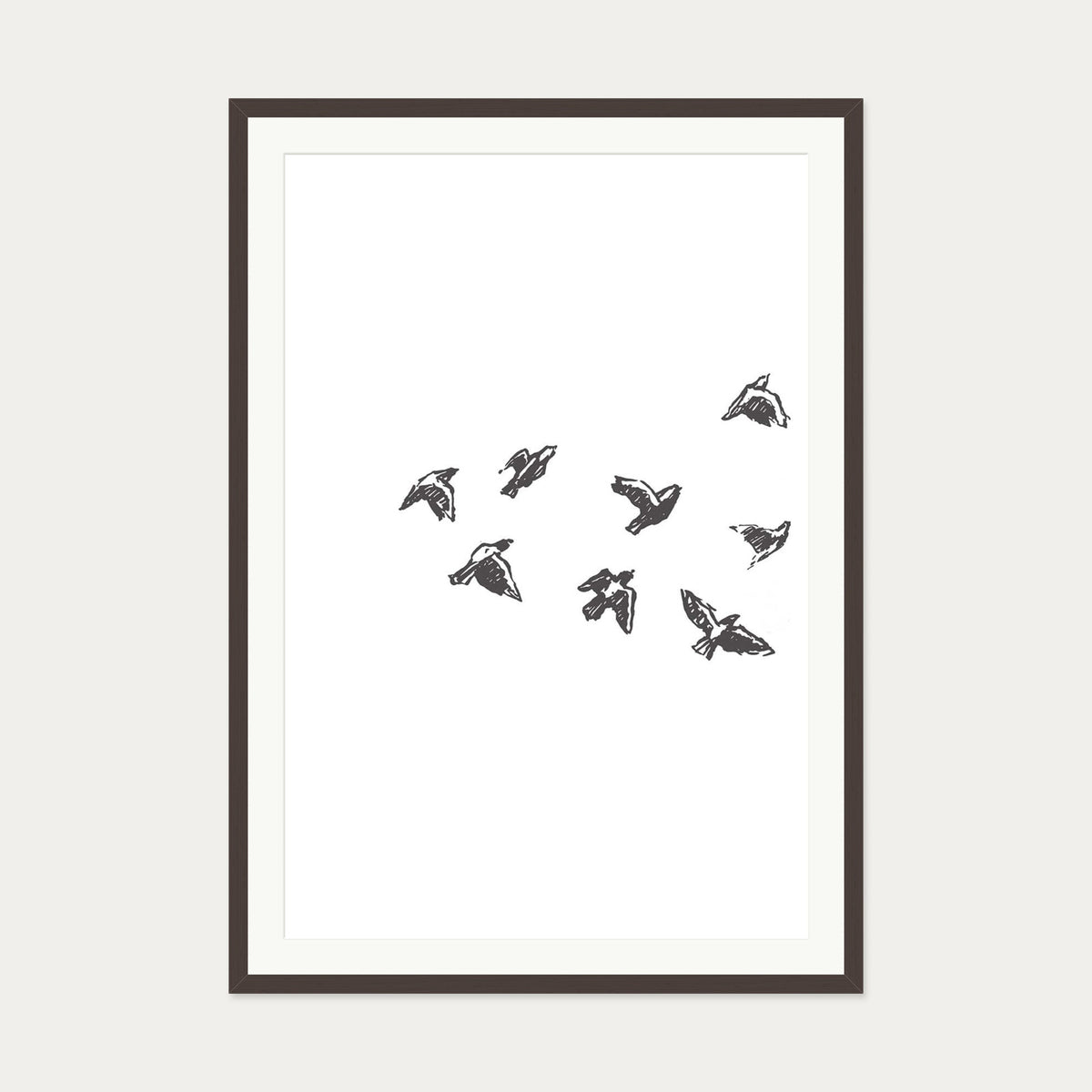 Watercolour Birds 1 Art Print — 70 x 100 cm — Brown Frame