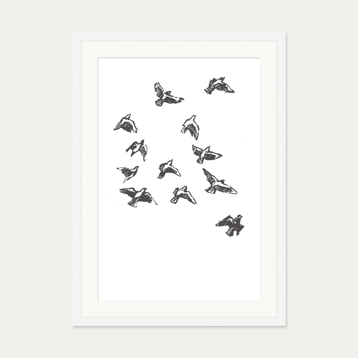 Watercolour Birds 2 Art Print — 50 x 70 cm — White Frame