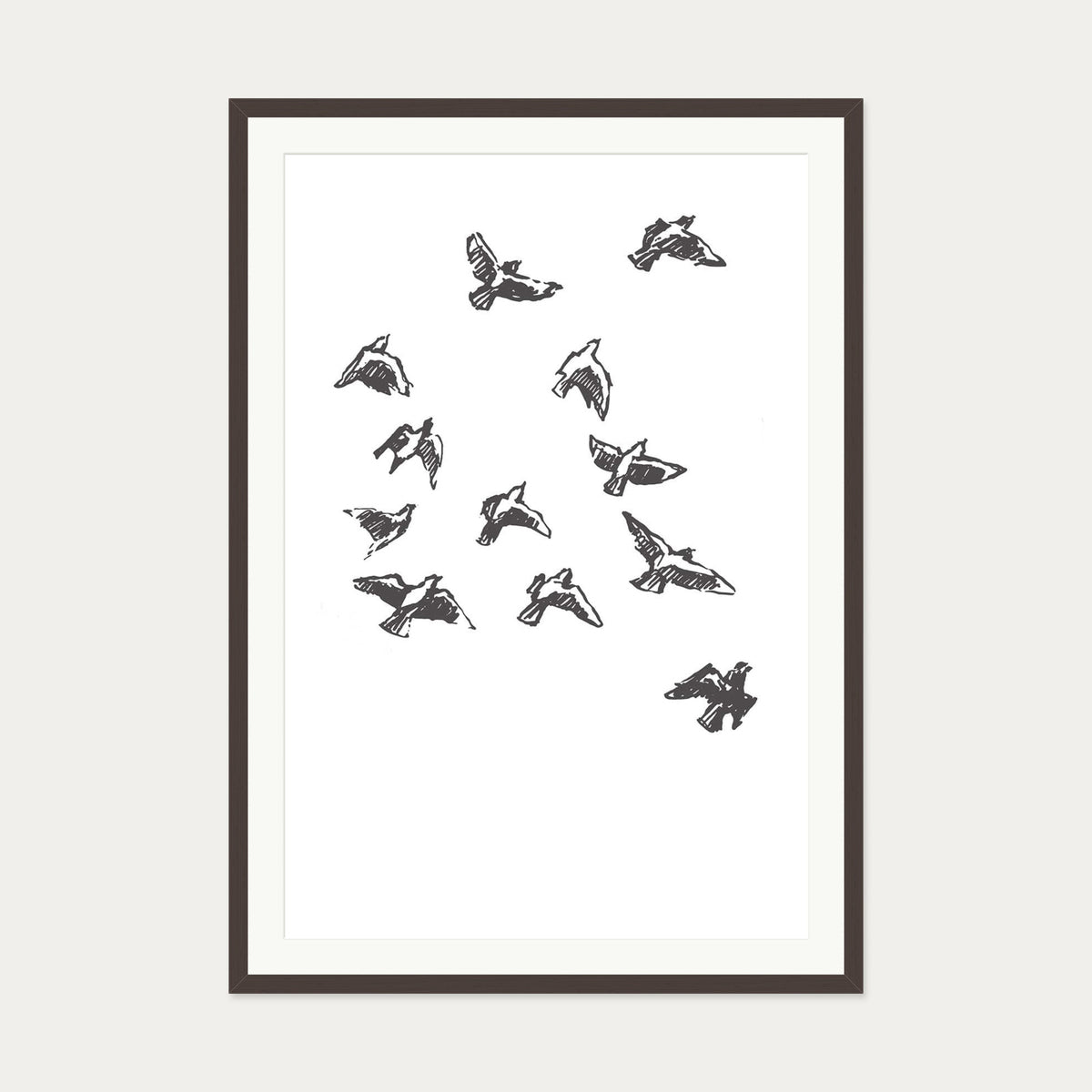 Watercolour Birds 2 Art Print — 70 x 100 cm — Brown Frame