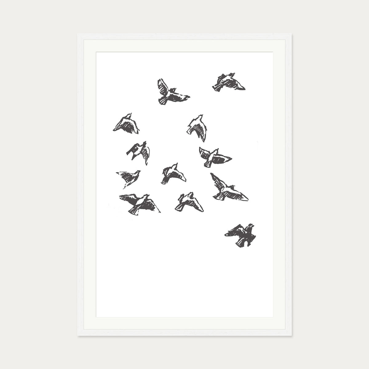 Watercolour Birds 2 Art Print — 70 x 100 cm — White Frame
