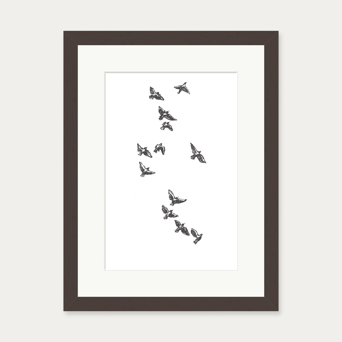 Watercolour Birds 3 Art Print — 30 x 40 cm — Brown Frame