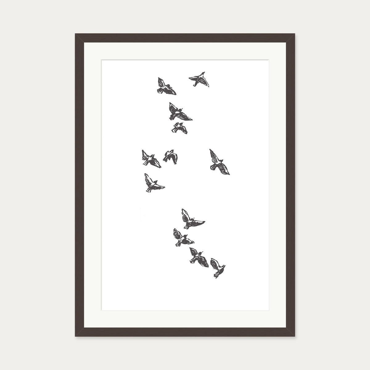 Watercolour Birds 3 Art Print — 50 x 70 cm — Brown Frame